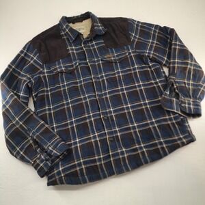 Field & Stream Large | Blue Plaid Sherpa Lined Corduroy Flannel Shirt Jacket